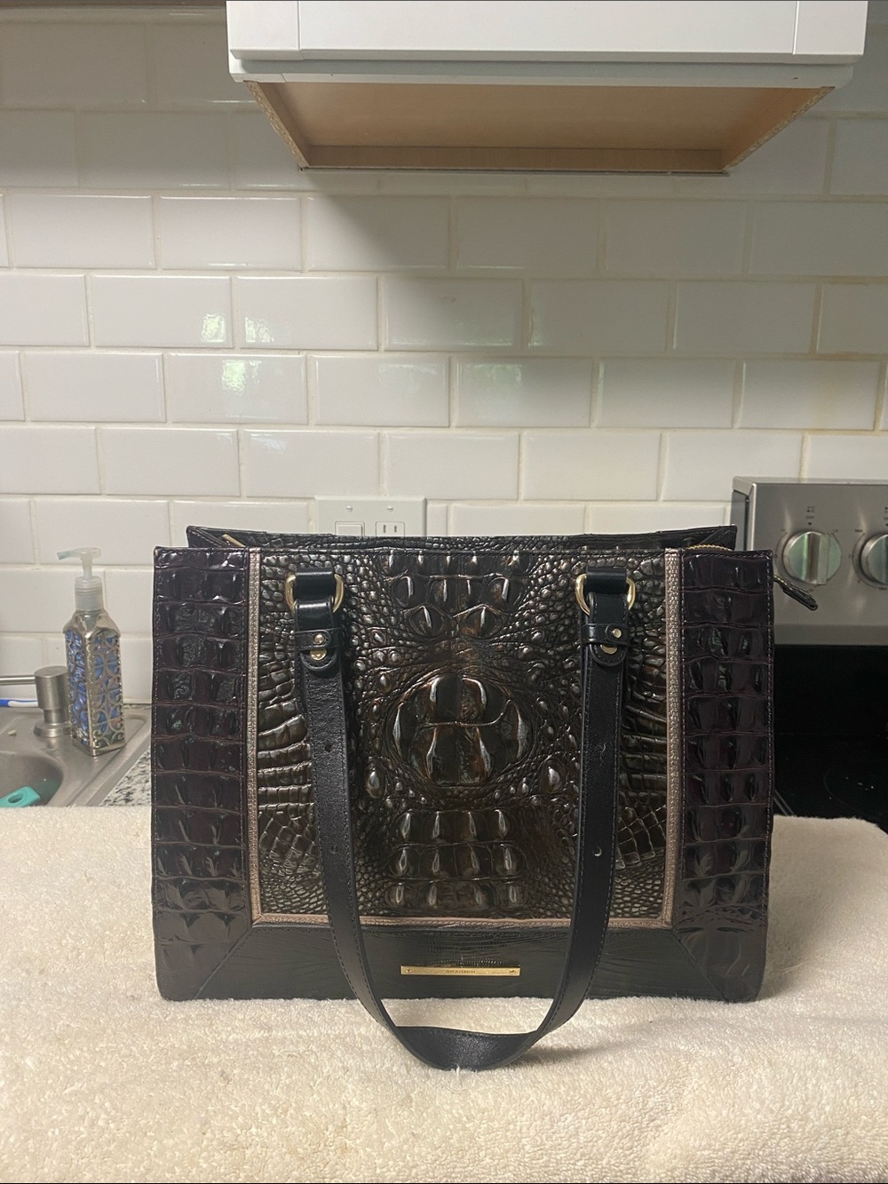 Brahmin Dark Brown Croc-Embossed Leather Tote
